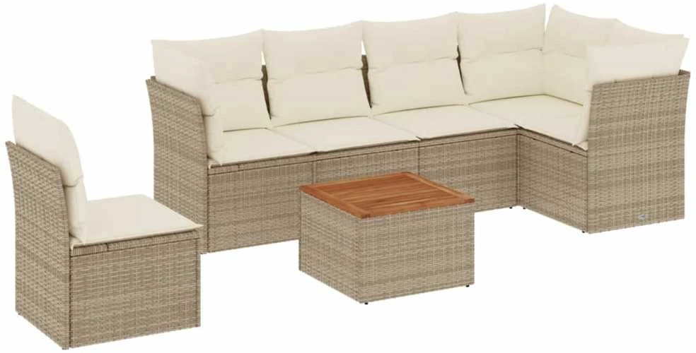 Sofa Sofos komplektas su pagalvėlėmis, 7 dalių, smėlio, poliratanas