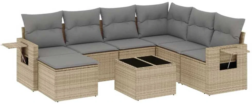 Sofa Sofos komplektas su pagalvėlėmis, 8 dalių, smėlio, poliratanas