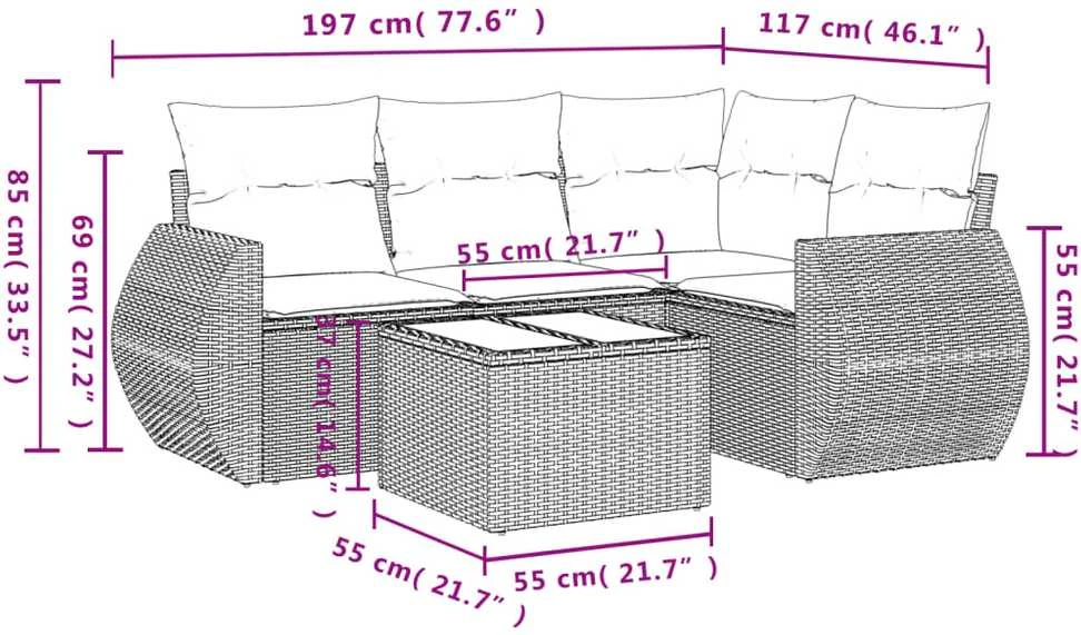Sofa Sofos komplektas su pagalvėlėmis, 5 dalių, smėlio, poliratanas