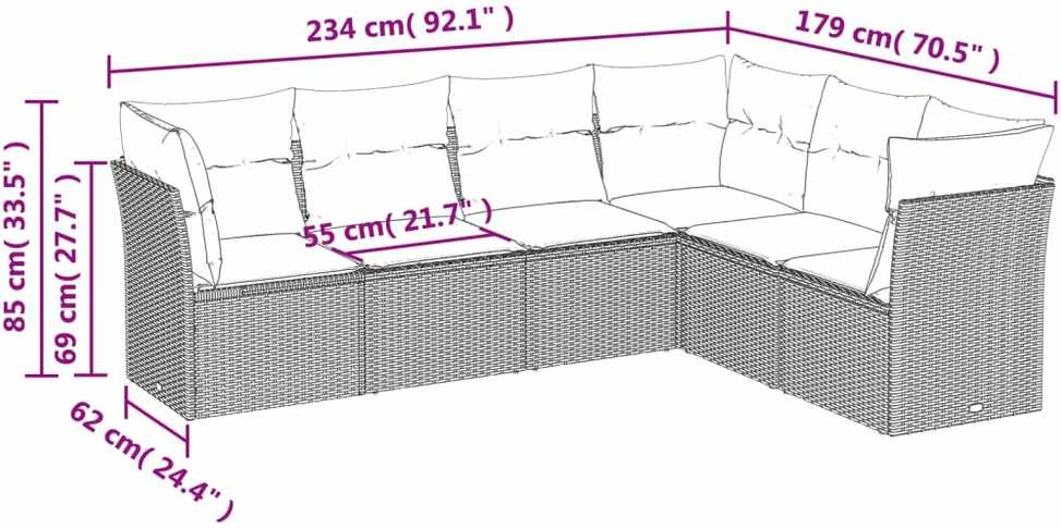 Sofa Sofos komplektas su pagalvėlėmis, 6 dalių, pilkas, poliratanas