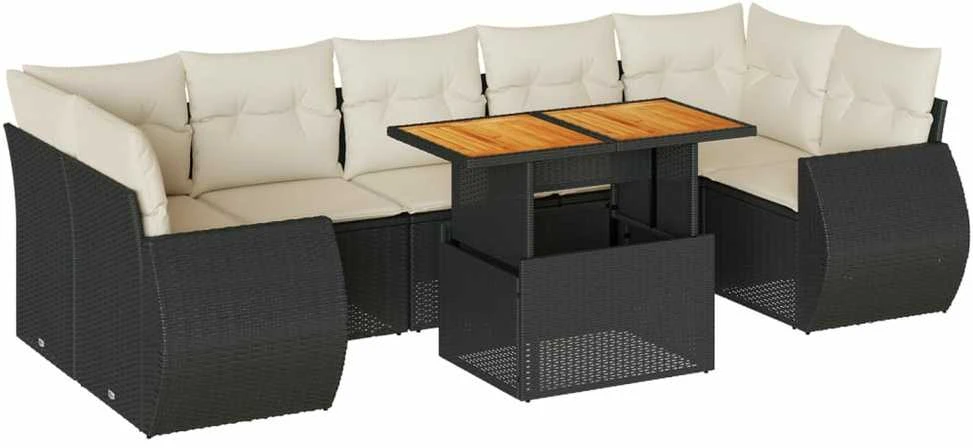 Sofa Sofos komplektas su pagalvėlėmis, 8 dalių, juodas, poliratanas