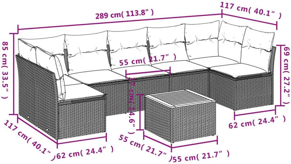 Sofa Sofos komplektas su pagalvėlėmis, 8 dalių, smėlio, poliratanas