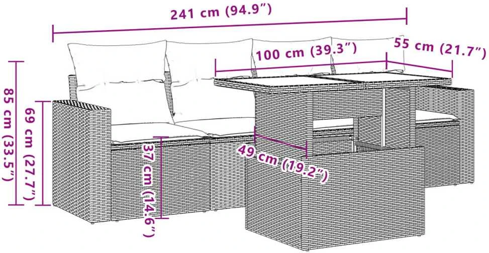 Lauko baldų komplektas Sofos komplektas su pagalvėlėmis, 5 dalių, rudas, poliratanas