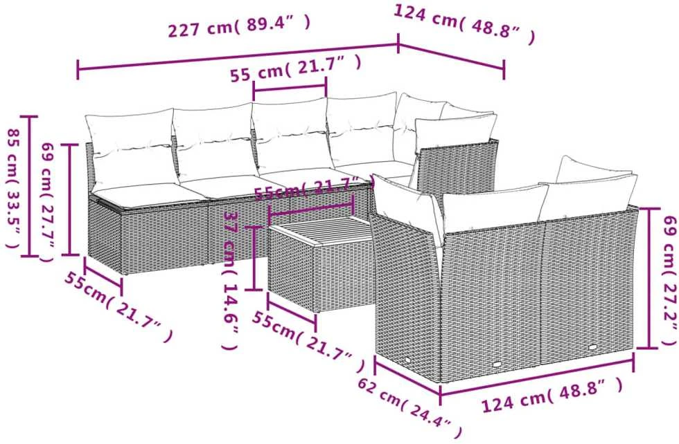 Sofa Sofos komplektas su pagalvėlėmis, 6 dalių, smėlio, poliratanas