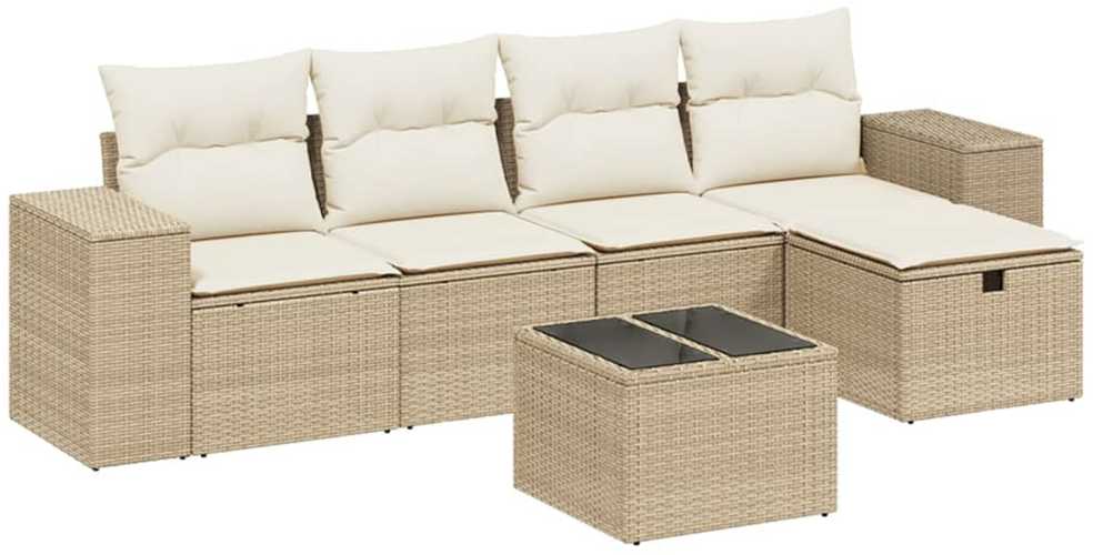 Sofa Sofos komplektas su pagalvėlėmis, 6 dalių, smėlio, poliratanas