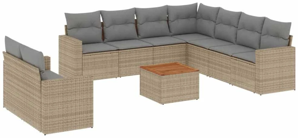 Sofa Sofos komplektas su pagalvėlėmis, 10 dalių, smėlio, poliratanas