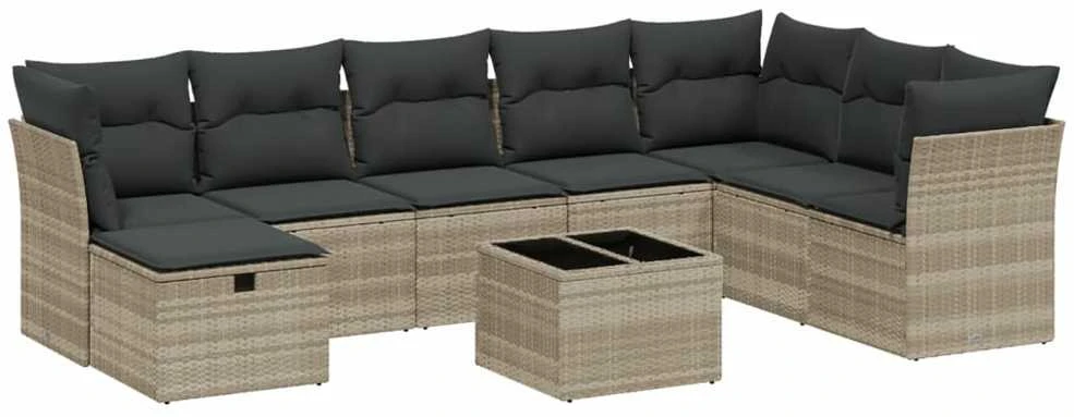 Sofa Sofos komplektas su pagalvėlėmis, 9 dalių, pilkas, poliratanas