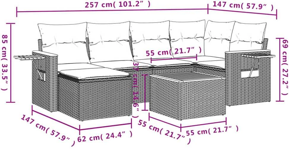 Lauko baldų komplektas Sofos komplektas su pagalvėlėmis, 7 dalių, smėlio, poliratanas
