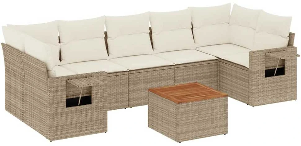 Sofa Sofos komplektas su pagalvėlėmis, 8 dalių, smėlio, poliratanas