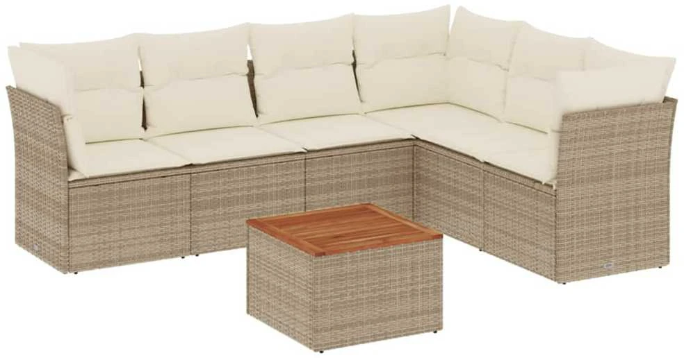 Sofa Sofos komplektas su pagalvėlėmis, 7 dalių, smėlio, poliratanas