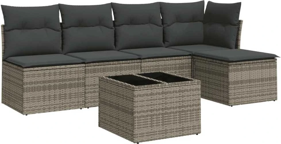 Sofa Sofos komplektas su pagalvėlėmis, 6 dalių, pilkas, poliratanas