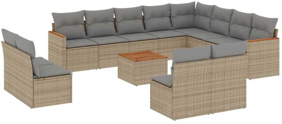 Sofa Sofos komplektas su pagalvėlėmis, 13 dalių, smėlio, poliratanas