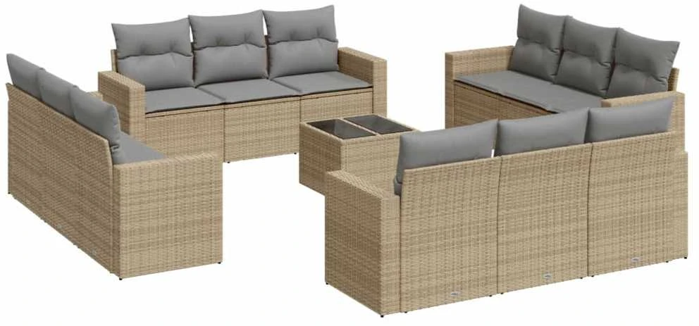 Sofa Sofos komplektas su pagalvėlėmis, 13 dalių, smėlio, poliratanas