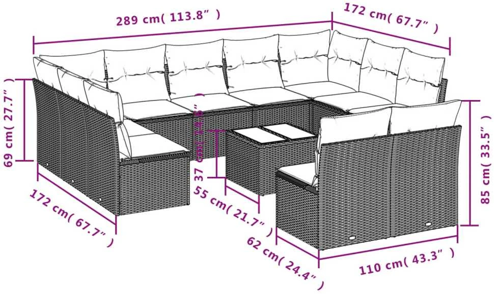 Lauko baldų komplektas Sofos komplektas su pagalvėlėmis, 12 dalių, juodas, poliratanas