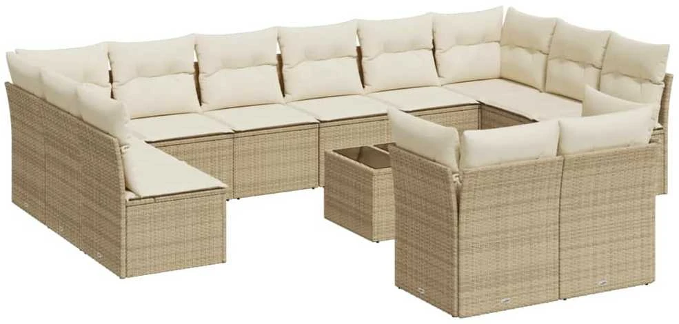 Sofa Sofos komplektas su pagalvėlėmis, 13 dalių, smėlio, poliratanas