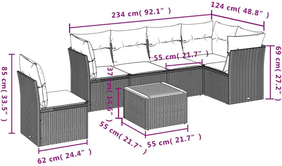 Sofa Sofos komplektas su pagalvėlėmis, 7 dalių, smėlio, poliratanas