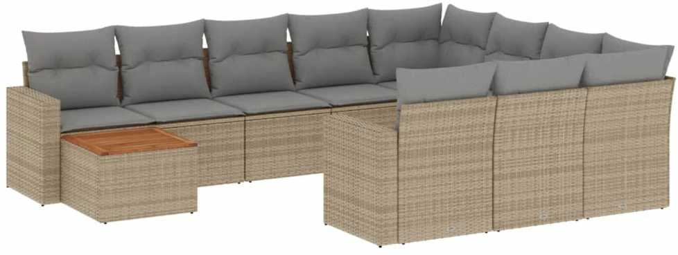 Sofa Sofos komplektas su pagalvėlėmis, 11 dalių, smėlio, poliratanas