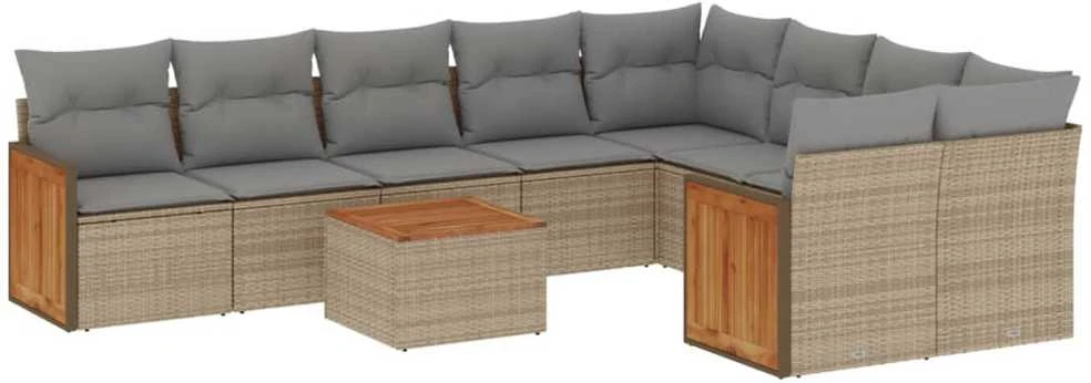 Sofa Sofos komplektas su pagalvėlėmis, 10 dalių, smėlio, poliratanas