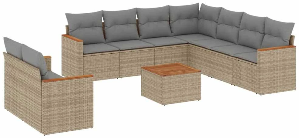 Sofa Sofos komplektas su pagalvėlėmis, 10 dalių, smėlio, poliratanas