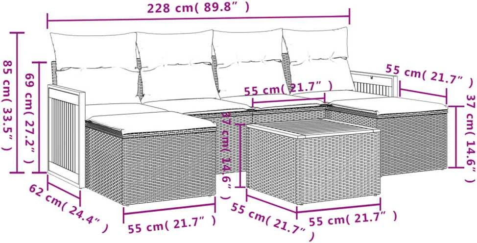 Lauko baldų komplektas Sofos komplektas su pagalvėlėmis, 7 dalių, pilkas, poliratanas