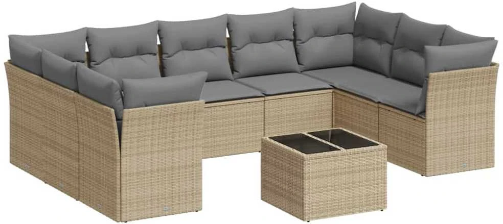 Sofa Sofos komplektas su pagalvėlėmis, 10 dalių, smėlio, poliratanas
