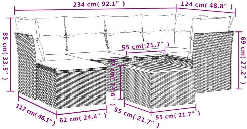 Sofa Sofos komplektas su pagalvėlėmis, 7 dalių, smėlio, poliratanas