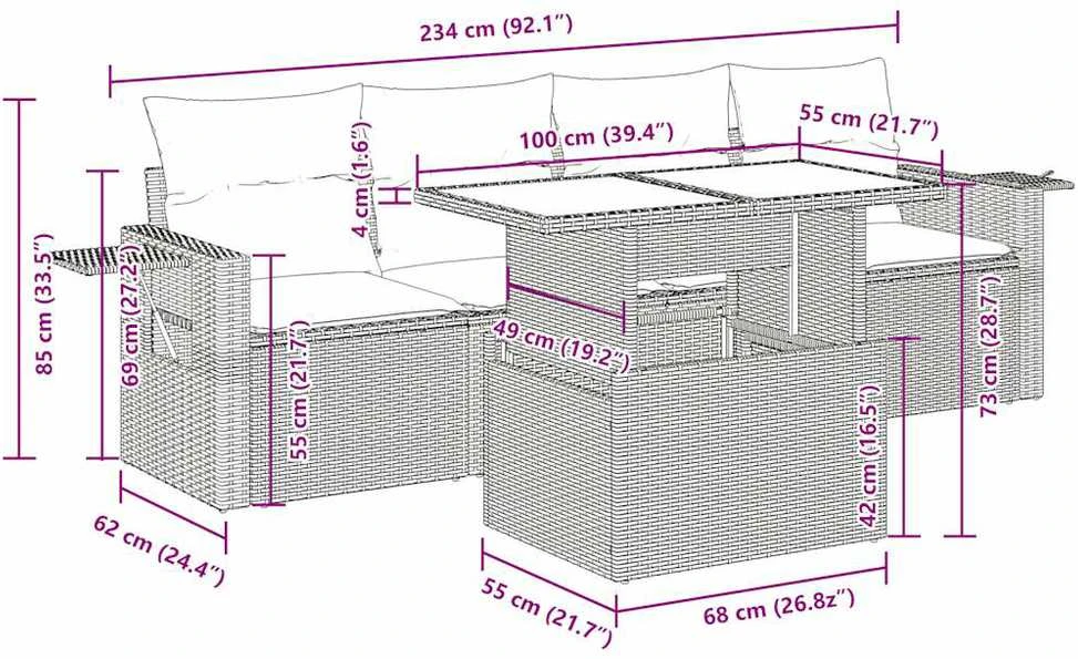 Lauko baldų komplektas Sofos komplektas su pagalvėlėmis, 5 dalių, smėlio, poliratanas
