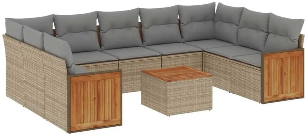 Sofa Sofos komplektas su pagalvėlėmis, 10 dalių, smėlio, poliratanas