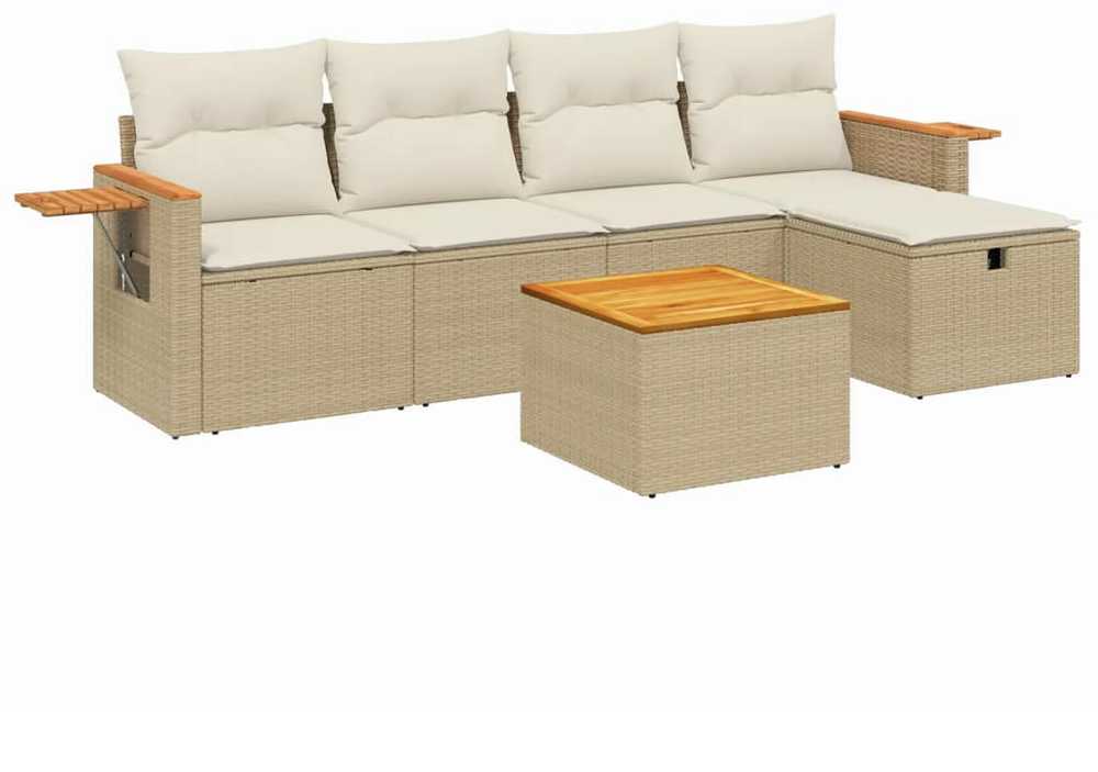 Sofa Sofos komplektas su pagalvėlėmis, 6 dalių, smėlio, poliratanas