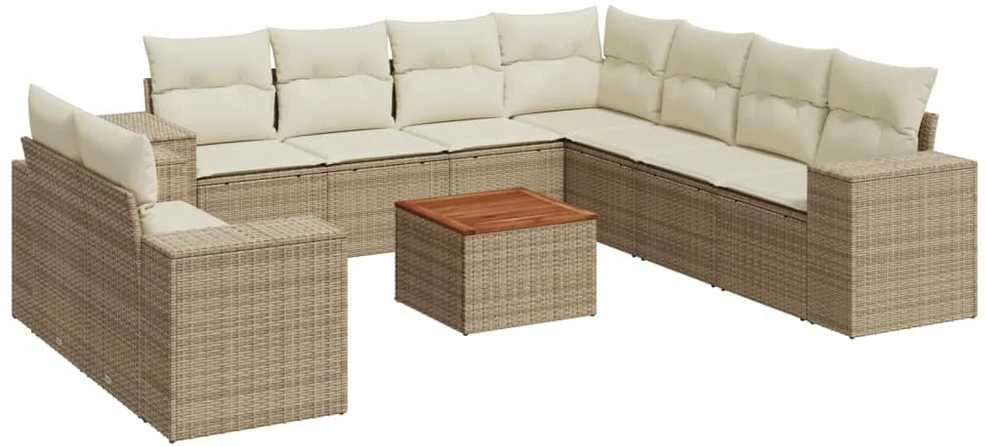 Sofa Sofos komplektas su pagalvėlėmis, 10 dalių, smėlio, poliratanas