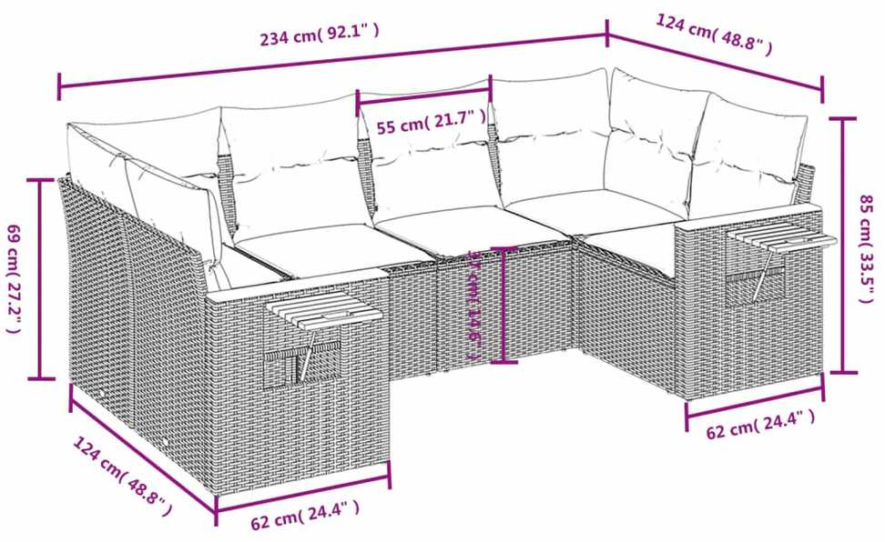 Lauko baldų komplektas Sofos komplektas su pagalvėlėmis, 6 dalių, smėlio, poliratanas