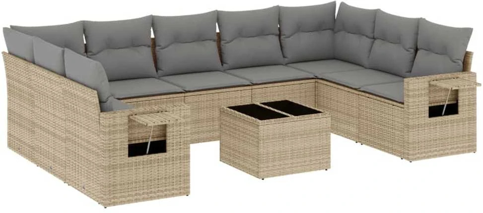 Sofa Sofos komplektas su pagalvėlėmis, 10 dalių, smėlio, poliratanas
