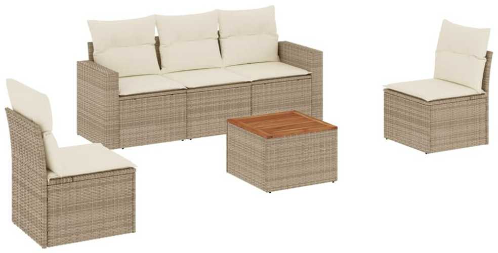 Sofa Sofos komplektas su pagalvėlėmis, 6 dalių, smėlio, poliratanas