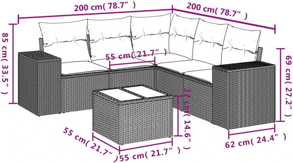 Sofa Sofos komplektas su pagalvėlėmis, 6 dalių, pilkas, poliratanas