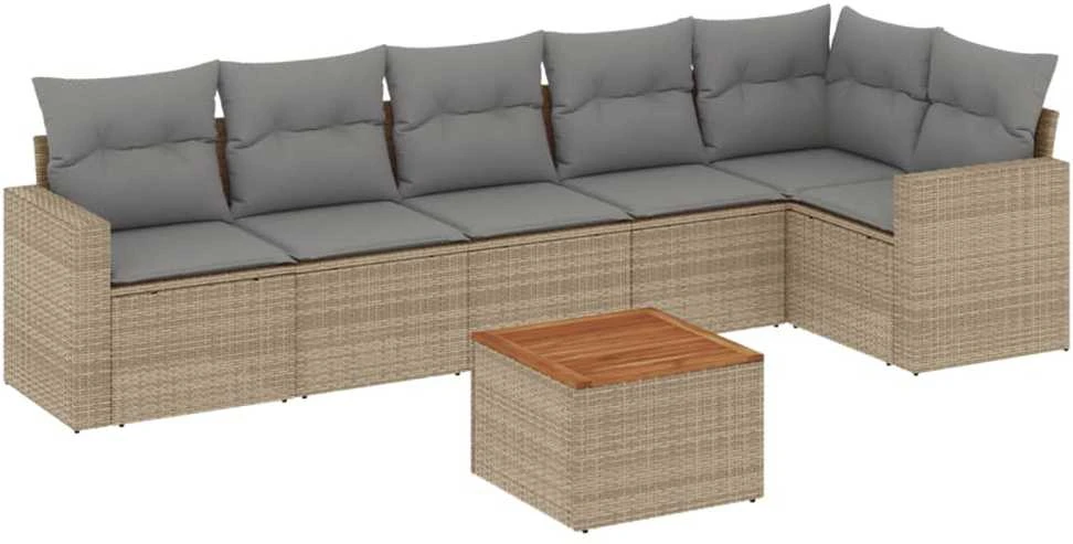 Sofa Sofos komplektas su pagalvėlėmis, 7 dalių, smėlio, poliratanas