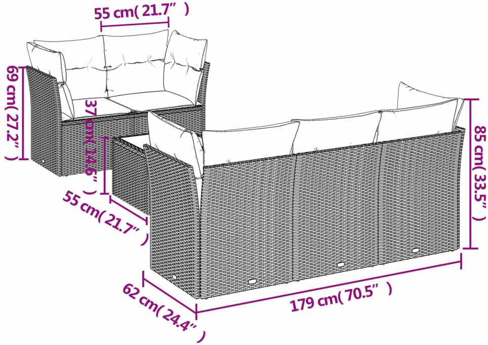 Sofa Sofos komplektas su pagalvėlėmis, 6 dalių, smėlio, poliratanas