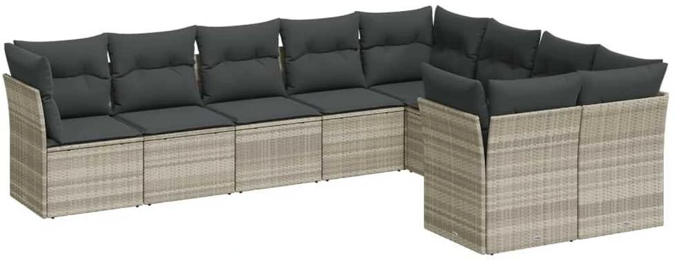 Sofa Sofos komplektas su pagalvėlėmis, 9 dalių, pilkas, poliratanas
