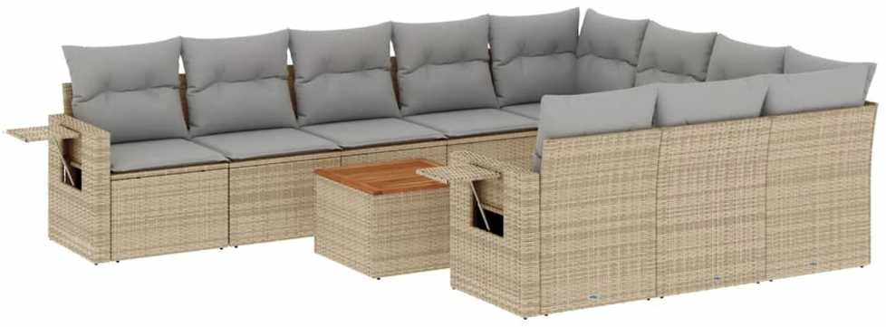 Sofa Sofos komplektas su pagalvėlėmis, 11 dalių, smėlio, poliratanas