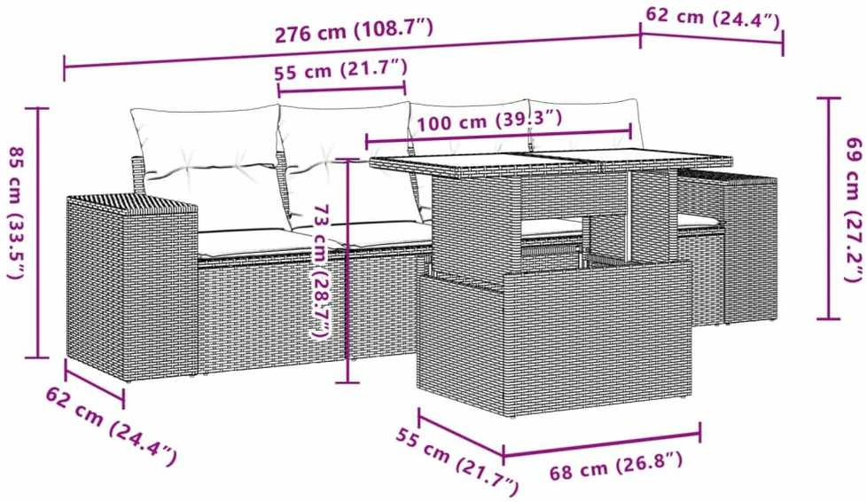 Lauko baldų komplektas Sofos komplektas su pagalvėlėmis, 5 dalių, pilkas, poliratanas
