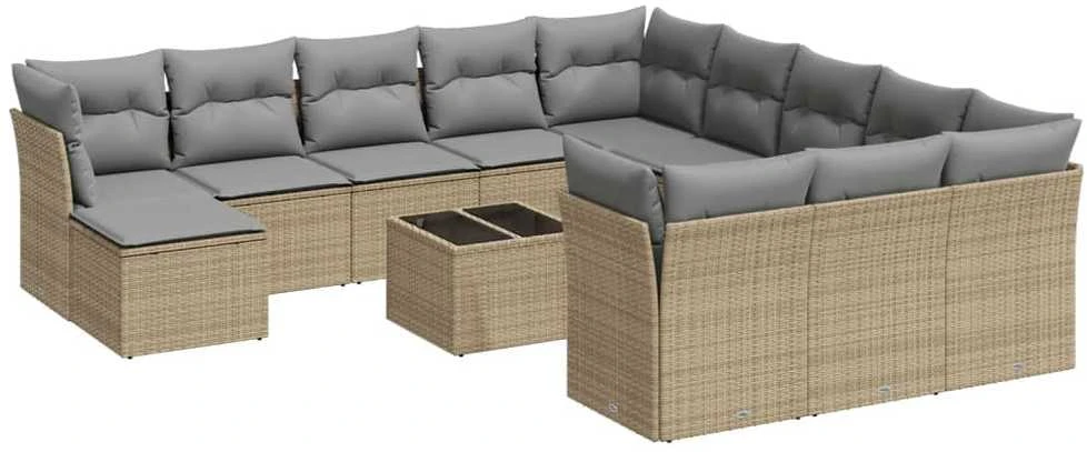 Sofa Sofos komplektas su pagalvėlėmis, 13 dalių, smėlio, poliratanas