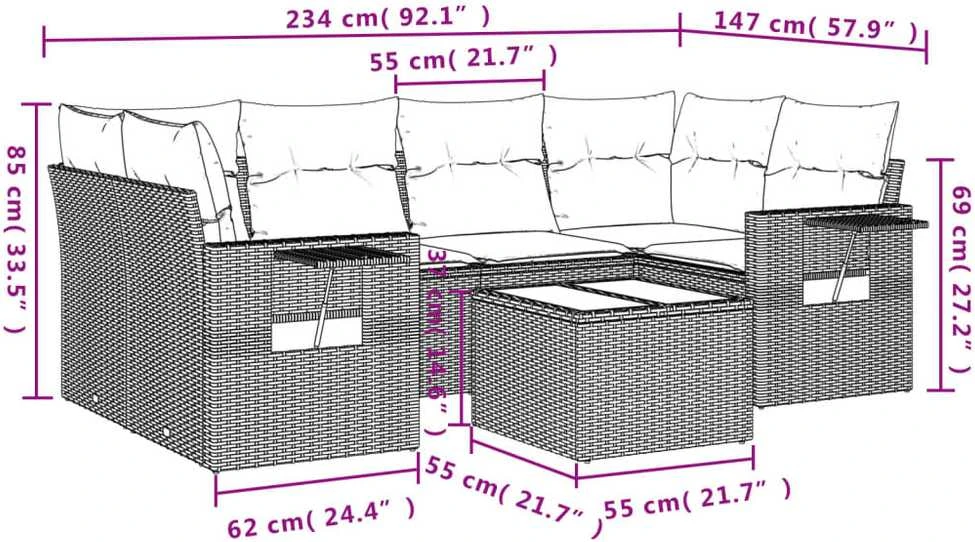 Sofa Sofos komplektas su pagalvėlėmis, 7 dalių, smėlio, poliratanas