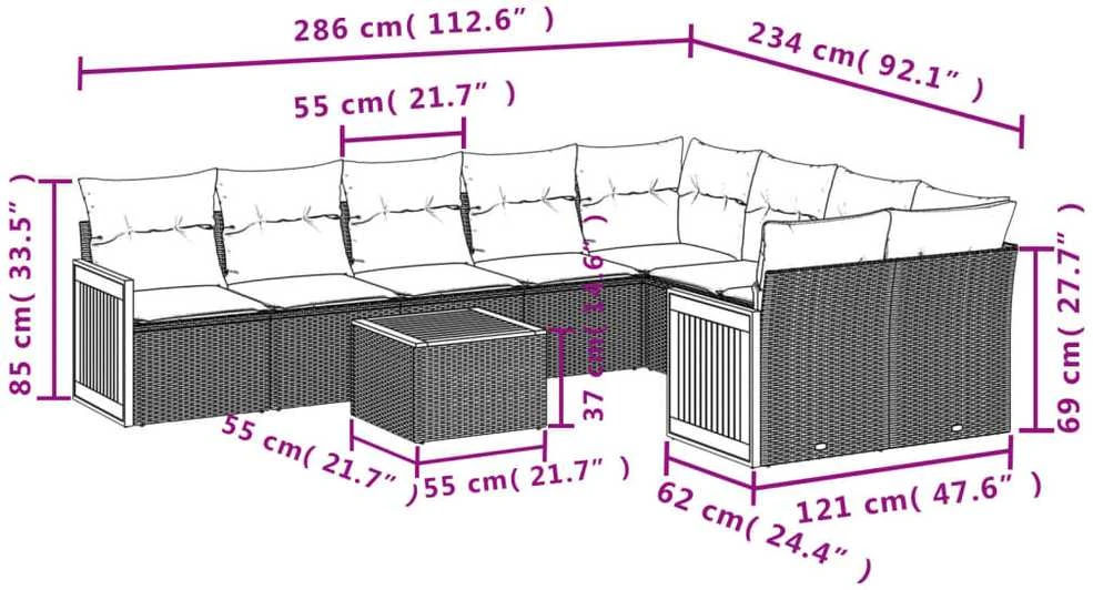 Sofa Sofos komplektas su pagalvėlėmis, 10 dalių, smėlio, poliratanas