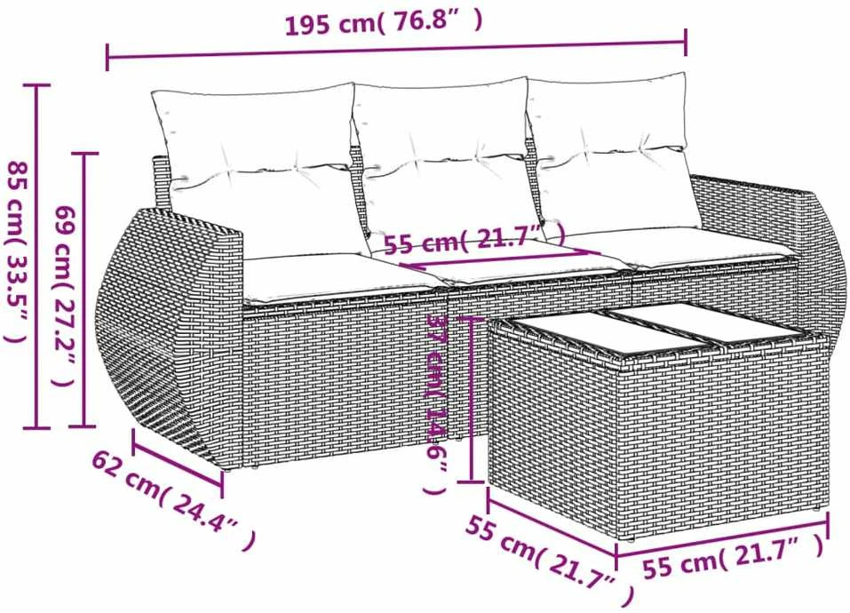 Sofa Sofos komplektas su pagalvėlėmis, 4 dalių, smėlio, poliratanas