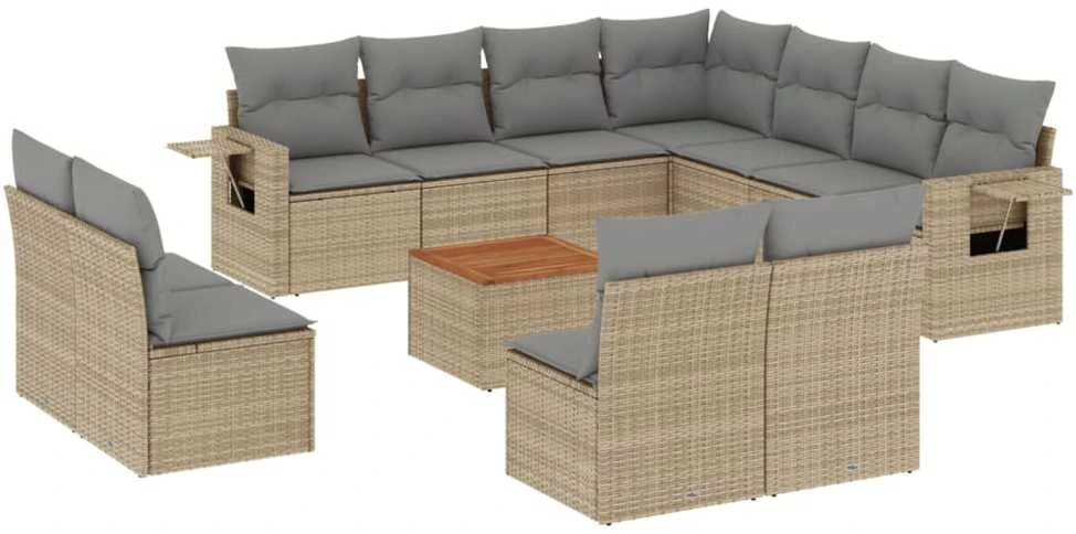 Sofa Sofos komplektas su pagalvėlėmis, 12 dalių, smėlio, poliratanas