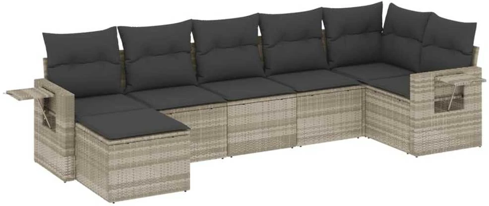 Sofa Sofos komplektas su pagalvėlėmis, 7 dalių, pilkas, poliratanas