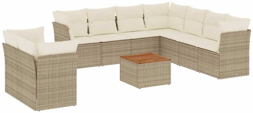 Sofa Sofos komplektas su pagalvėlėmis, 10 dalių, smėlio, poliratanas
