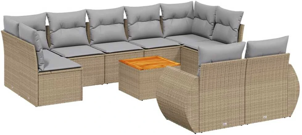 Sofa Sofos komplektas su pagalvėlėmis, 10 dalių, smėlio, poliratanas