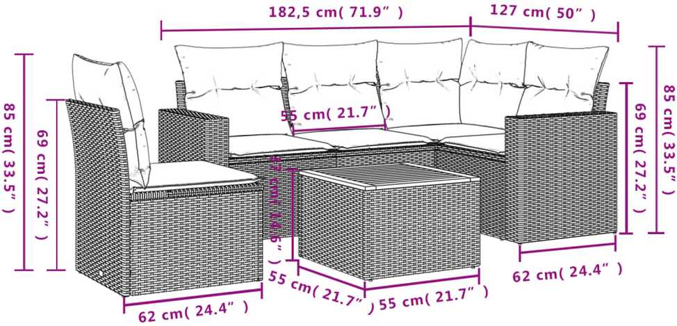 Sofa Sofos komplektas su pagalvėlėmis, 6 dalių, smėlio, poliratanas