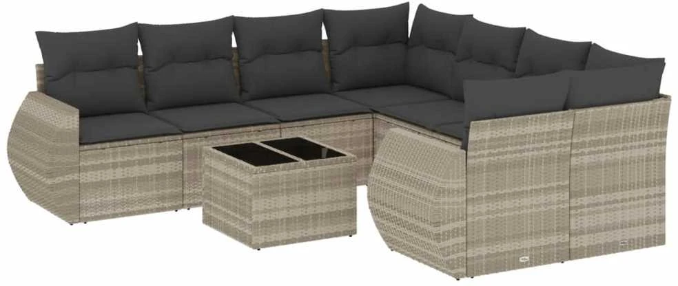 Sofa Sofos komplektas su pagalvėlėmis, 9 dalių, pilkas, poliratanas