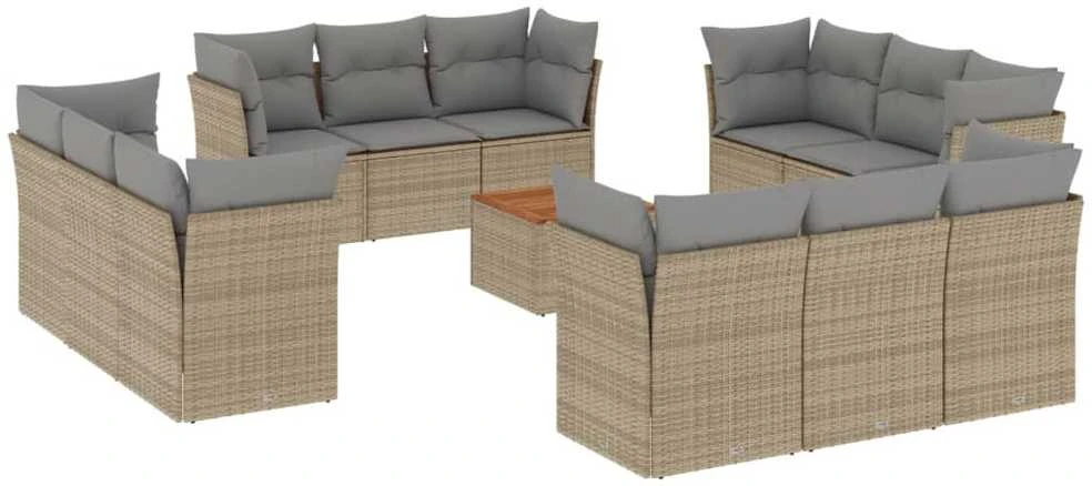 Sofa Sofos komplektas su pagalvėlėmis, 13 dalių, smėlio, poliratanas
